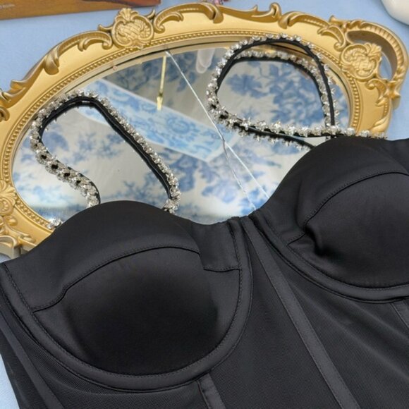 🆕 REBECCA VALLANCE 🧿 NWOT Eclipse Bodysuit, Black Mesh, Star Jewels, Sz US 6 - Picture 13 of 15